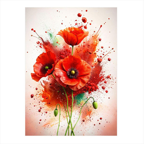Kırmızı Çiçekler Desenli Mdf Tablo 50 cm x 70 cm