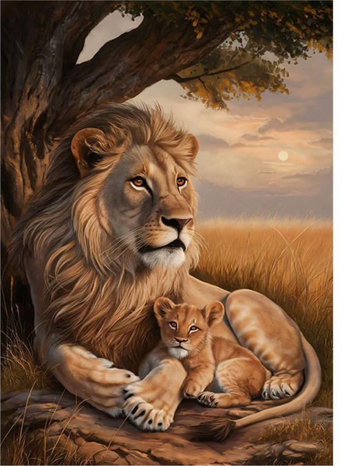 Erkek Aslan Ve Yavrusu Dekoratif Mdf Tablo 35 cm x 50 cm