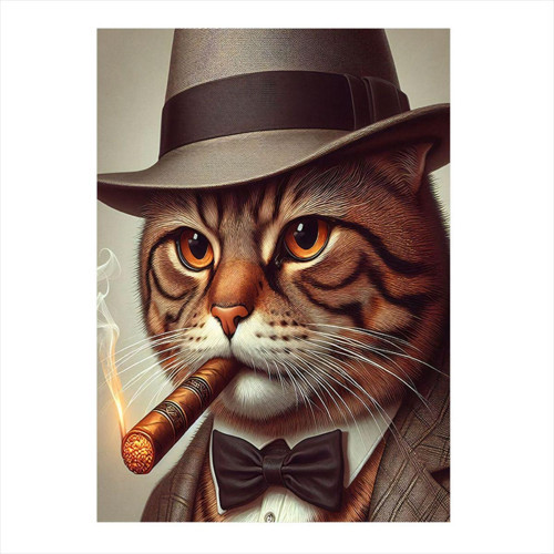 Puro İçen Retro Kedi Desenli Mdf Tablo 35 cm x 50 cm