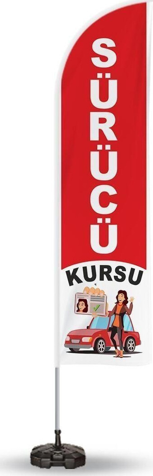 Reklam Ediyoruz Yelken Bayrak Sürücü Kursu Temali Bidon Ve Direk Dahil Paket