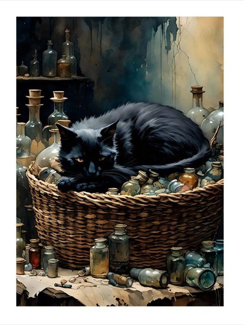 Siyah Kedi Ve Şişeler Tasarım Mdf Tablo 50 cm x 70 cm