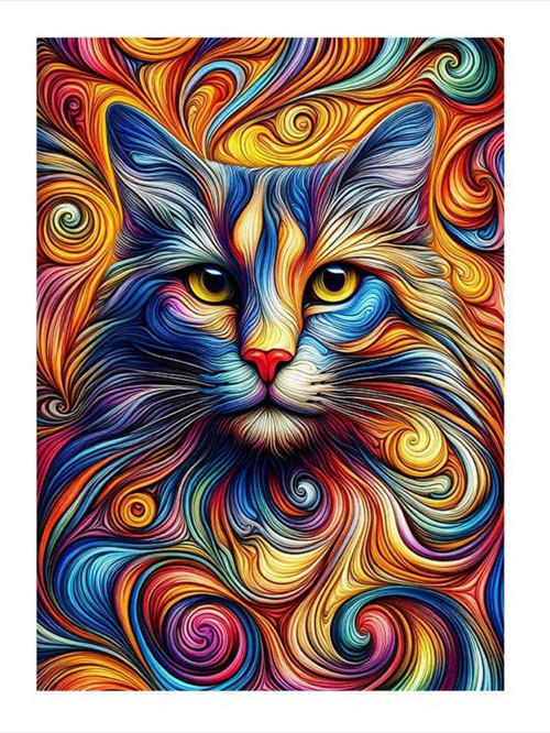Renkli Soyut Kedi Art Mdf Poster 35 cm x 50 cm