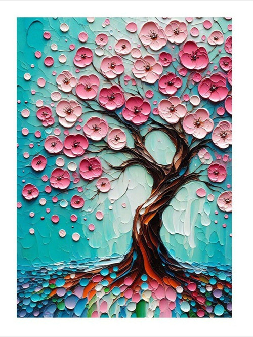 Ağaç Ve Pembe Çiçekler Art Mdf Poster 35 cm x 50 cm