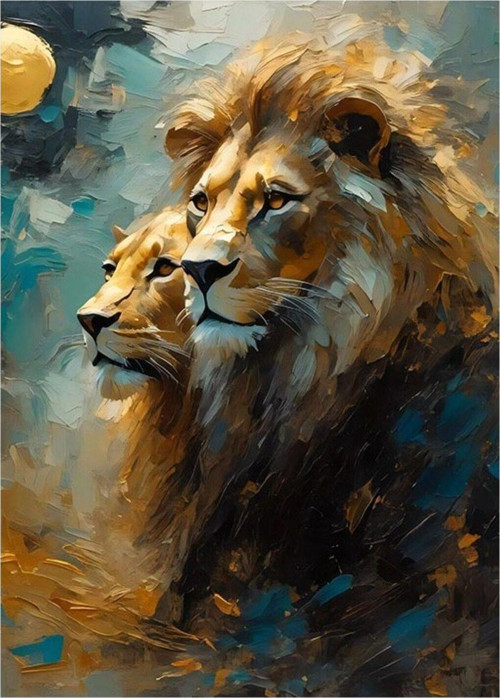 Erkek Ve Dişi Aslan Tasarım Mdf Tablo 50 cm x 70 cm