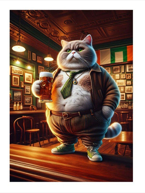 Bira İçen Obur Kedi Mdf poster 25 cm x 35 cm