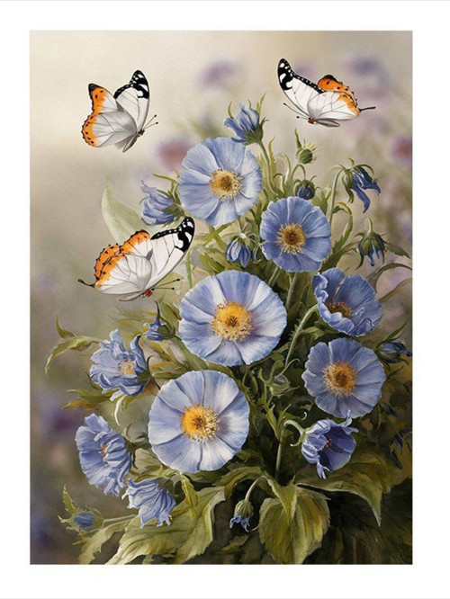 Çiçekler Ve Kelebek Art Mdf Poster 25 cm x 35 cm