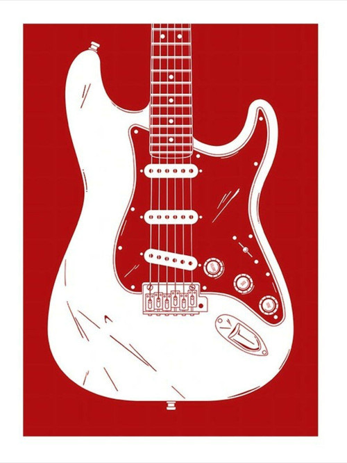 Kırmızı Beyaz Elektro Gitar Mdf poster 35 cm x 50 cm