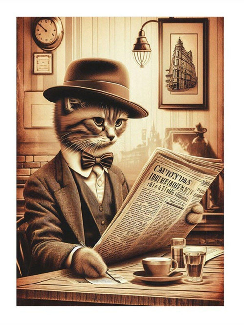 Gazete Okuyan Kedi Dekoratif Mdf Tablo 50 cm x 70 cm
