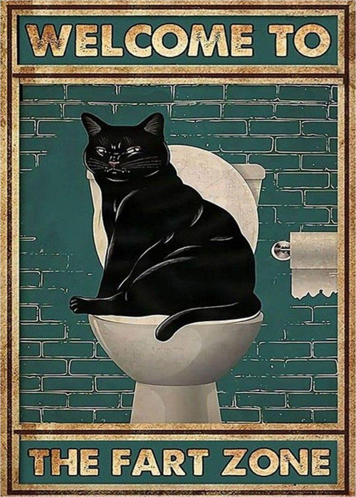 Tuvaletteki Siyah Kedi Hediyelik Mdf Tablo 50 cm x 70 cm