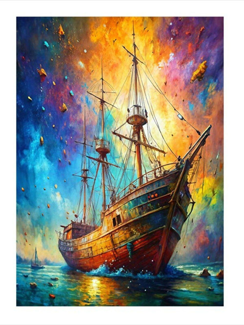 Renkli Gökyüzü Ve Korsan Gemisi Hediyelik Mdf Tablo 50 cm x 70 cm