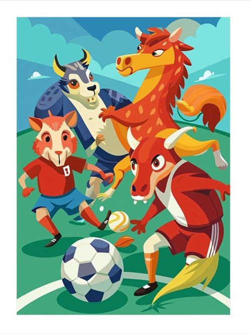 Futbol Oynayan Hayvanlar Mdf poster 25 cm x 35 cm