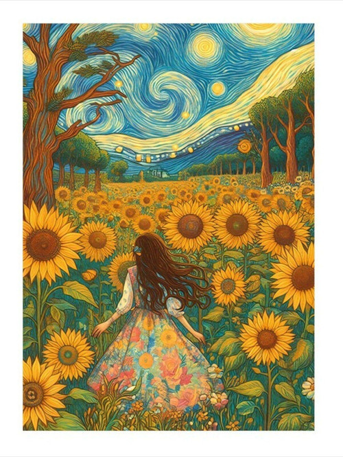 Ayçiçekleri Ve Kadın Modern Mdf Tablo 35 cm x 50 cm