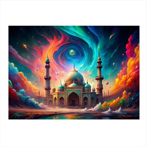 Renkli Gökyüzü Ve Cami Mdf Tablo 35 cm x 50 cm