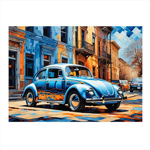 Mavi Retro Kaplumbağa Araba Art Mdf Tablo 35 cm x 50 cm