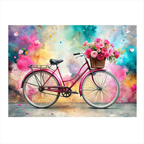Pembe Bisiklet Ve Çiçekler Dekoratif Mdf Tablo 25 cm x 35 cm