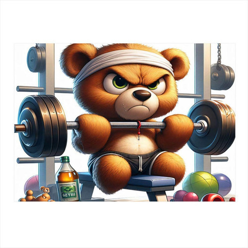 Ağırlık Kaldıran Ayıcık Gym Temalı Art Mdf Poster 50 cm x 70 cm