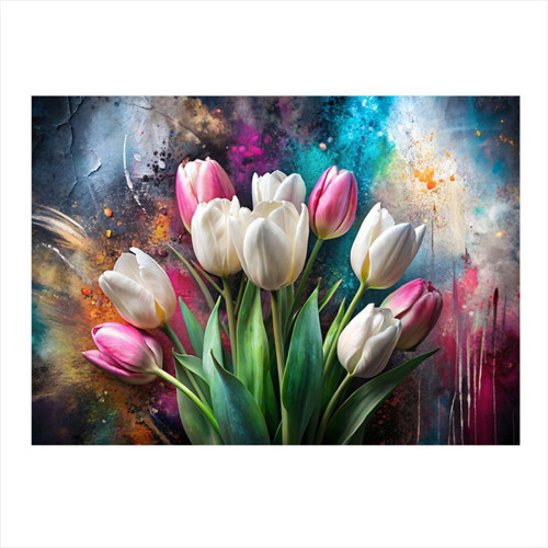 Pembe Beyaz Laleler Tasarım Mdf Tablo 35 cm x 50 cm