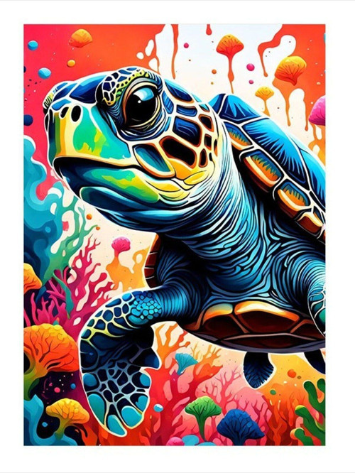 Caretta Caretta Ve Deniz Canlıları Dekoratif ahşap Tablo 35 cm x 50 cm