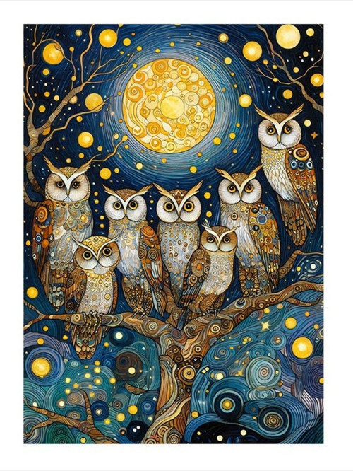 Ağaçtaki Baykuşlar Dekoratif ahşap Tablo 35 cm x 50 cm