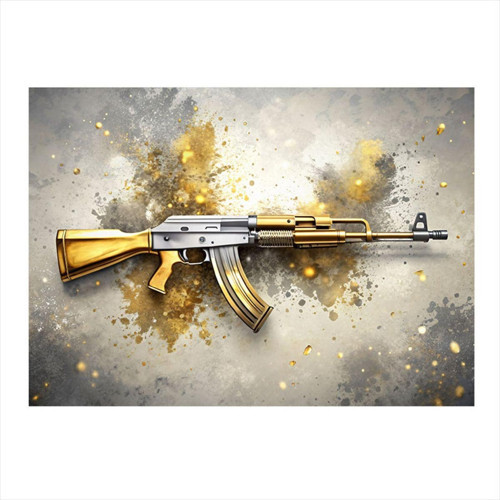 Altın Rengi Ak-47 Dekoratif ahşap Tablo 35 cm x 50 cm
