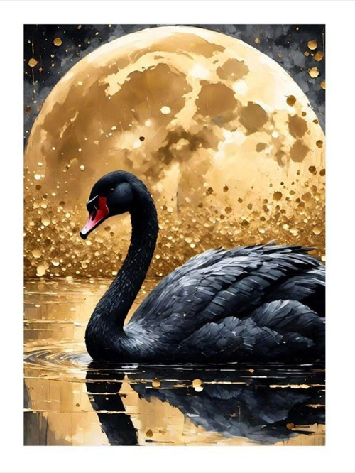 Altın Sarısı Ay Ve Leylek Hediyelik Ahşap Tablo 25 cm x 35 cm