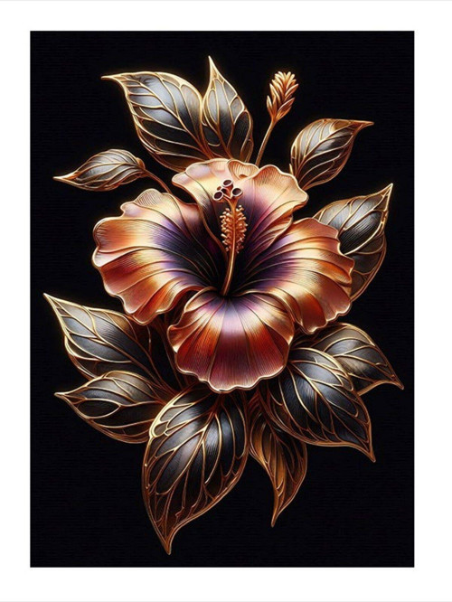 Altın Yapraklı Çiçek Tasarım Ahşap Tablo 25 cm x 35 cm