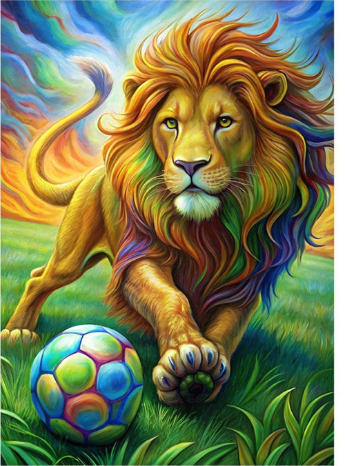 Aslan Ve Futbol Topu Hediyelik Ahşap Tablo 50 cm x 70 cm