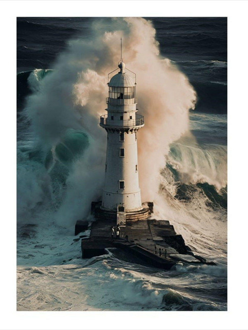 Deniz Feneri Ve Dalgalar Dekoratif ahşap Tablo 25 cm x 35 cm