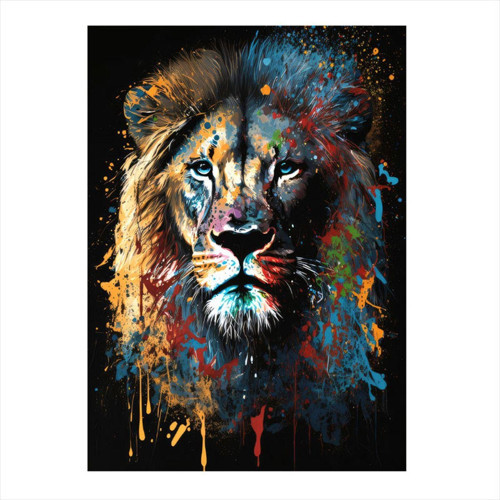 Boyalı Aslan Dekoratif ahşap Tablo 35 cm x 50 cm