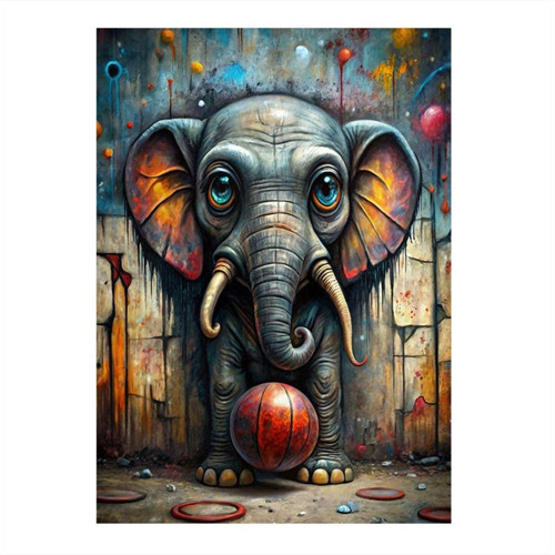 Graffiti Fil Ve Basketbol Topu Tasarım Ahşap Tablo 35 cm x 50 cm