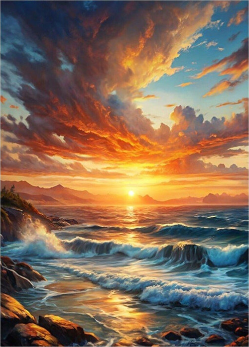 Gün Batımındaki Deniz Manzarası Tasarım Ahşap Tablo 25 cm x 35 cm
