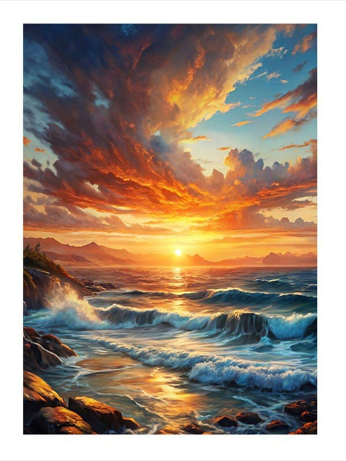 Gün Batımındaki Deniz Manzarası Tasarım Ahşap Tablo 50 cm x 70 cm