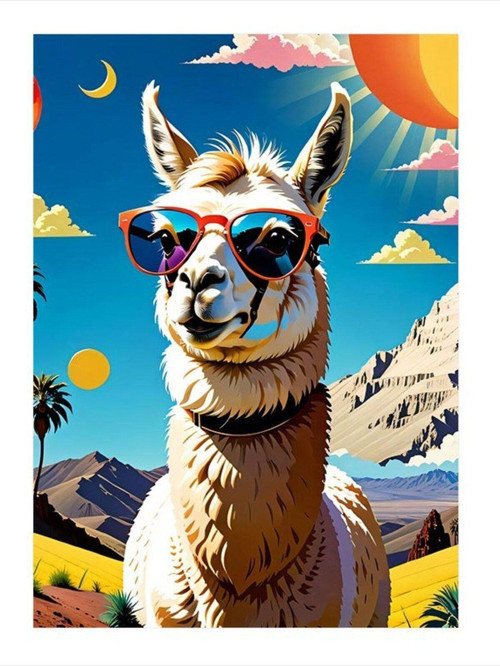 Güneş Gözlüklü Lama Model Ahşap Tablo 35 cm x 50 cm