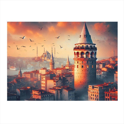 Galata Kulesi Tasarım Ahşap Tablo 50 cm x 70 cm