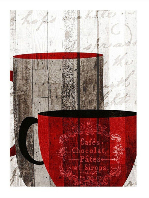 Kırmızı Kahve Fincanı Desenli Ahşap Tablo 35 cm x 50 cm