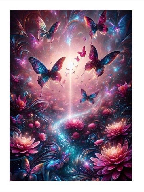 Lotus Çiçekleri Ve Kelebekler Desenli Ahşap Tablo 35 cm x 50 cm