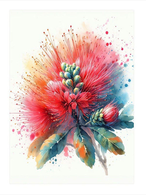 Okaliptüs Kırmızı Çiçeği Tasarım Ahşap Tablo 50 cm x 70 cm