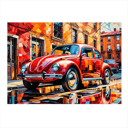 Kırmızı Retro Kaplumbağa Araba Dekoratif ahşap Tablo 50 cm x 70 cm