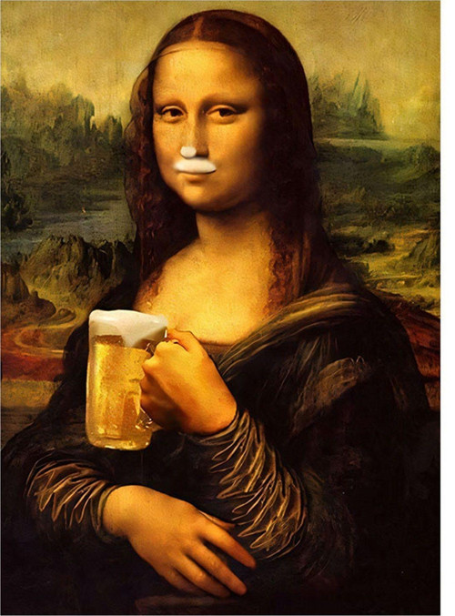 Mona Lisa İçiyor Desenli Ahşap Tablo 35 cm x 50 cm