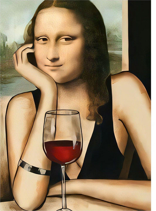 Mona Lisa Ve Şarap Kadehi Model Ahşap Tablo 50 cm x 70 cm