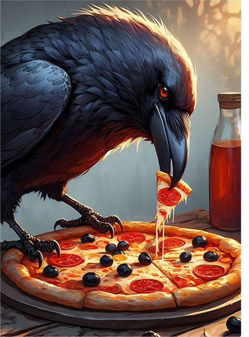 Pizzayı Yiyen Karga Hediyelik Ahşap Tablo 35 cm x 50 cm