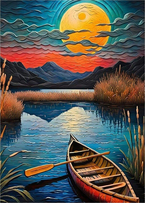 Nehir Kıyısındaki Sal Hediyelik Ahşap Tablo 25 cm x 35 cm