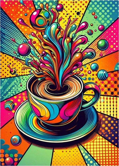 Renkli Kahve Fincanı Model Ahşap Tablo 50 cm x 70 cm