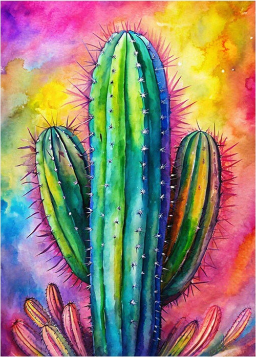 Renkli Kaktüs Hediyelik Ahşap Tablo 35 cm x 50 cm
