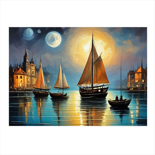 Retro Tekneler Ve Evler Desenli Ahşap Tablo 50 cm x 70 cm