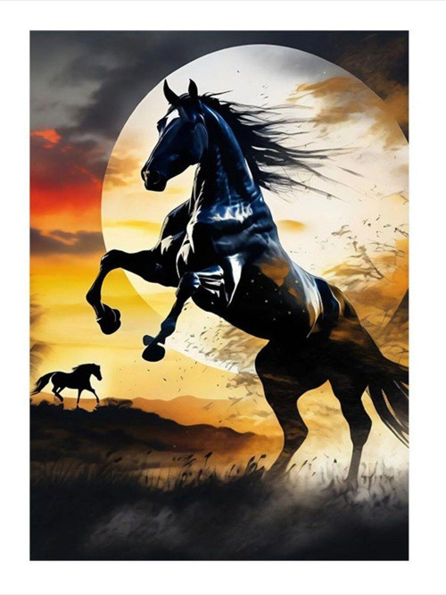 Siyah Ev Ve Gün Batımı Hediyelik Ahşap Tablo 50 cm x 70 cm