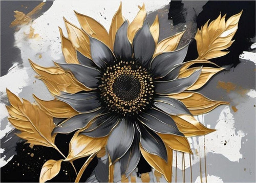 Siyah Sarı Çiçek Dekoratif ahşap Tablo 50 cm x 70 cm