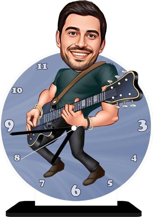 Kişiye Özel Erkek Gitarist Desenli Masa Saati