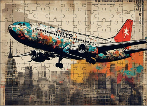 Ahşap Mdf Puzzle Yapboz Yolcu Uçağı 120 Parça 25 x 35 cm