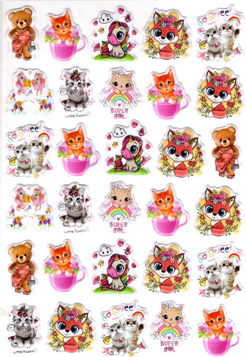 Sticker Kabartmalı A4 Boyutunda Stiker Defter, Planlayıcı Etiket-(lim526) - Süslü Hayvanlar